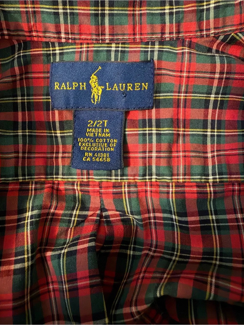 Ralph Lauren Boy’s Classic Red & Green Long-Sleeve Button Down Shirt Size 2/2T